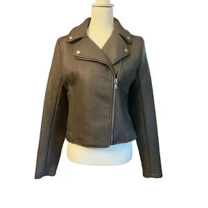 New york & Company faux leather biker jacket grey size small